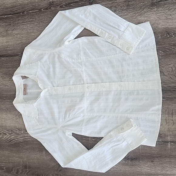 I.E Embroidered Stripe Solid White Button Up Dress Shirt Small - Picture 1 of 7